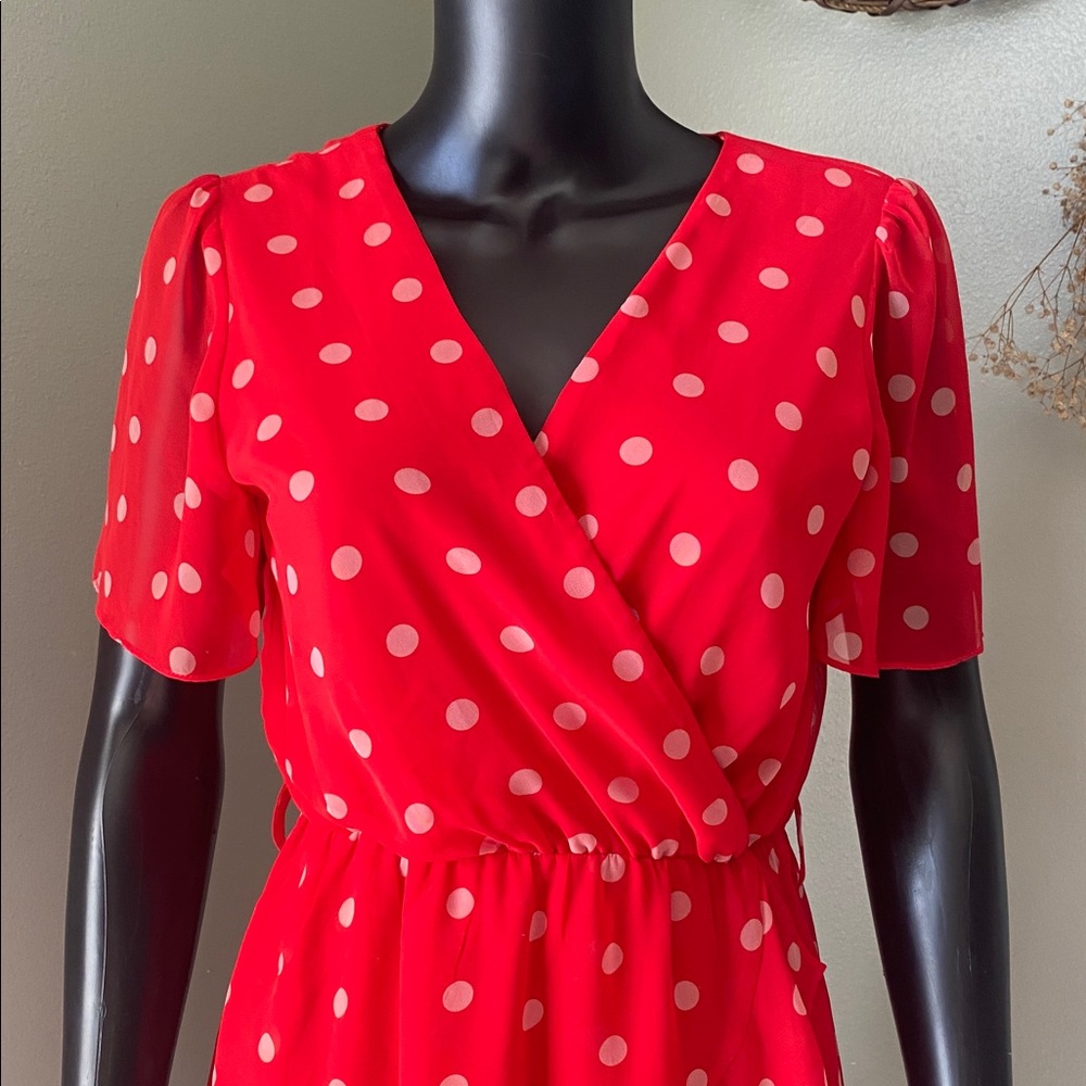 Miami Red and White Polka Dot Mini Sheer Dress - Picture 4 of 13